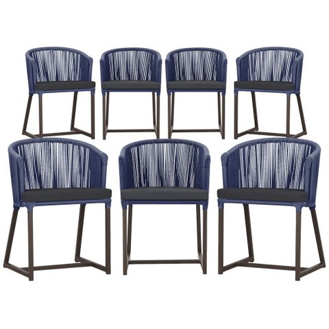 7 Cadeiras de Jantar Área Noronha em Alumínio com Pintura Marrom Corda Náutica Estofado 11 Trama Ori