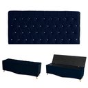 Ver imagem 1 de Kit Estrela Cabeceira de Cama Painel e Calçadeira Baú Botão Cristal Casal 140 Cm Suede Azul Eli Móve