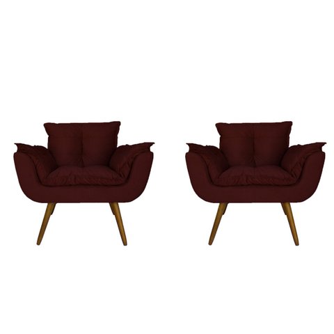 Conjunto 2 Poltronas Decorativa Estofada Para Salão de Beleza Opala Suede Vermelho Bordo - LM DECOR