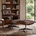 Ver imagem 1 de Poltrona Charles Eames com Puff Couro Envelhecido Linha Premium Sala Escritório Recepção - Marrom