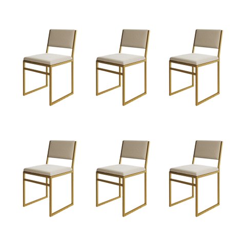 Kit 6 Cadeiras de Jantar Industrial Isa Assento Veludo Bege Base Dourado