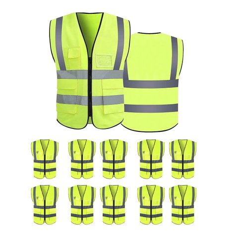 Colete Sinalizador Refletivo Kit 10 Unidades EPI Segurança Trabalho Blusao Fluorescente Bolso Ziper 