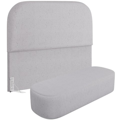 Cabeceira Cama Box King 195cm Lanna com Puff Recamier Doha W01 Linho Cinza - Lyam Decor