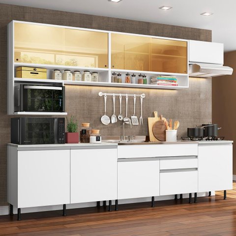 Armário de Cozinha Completa 300cm Branco Verona Madesa XASR