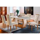 Ver imagem 1 de Conjunto: Mesa Sala Jantar Jade Tampo Madeirado C/ Vidro Curvo 180x90 e 6 Cadeiras Melissa Imbuia/