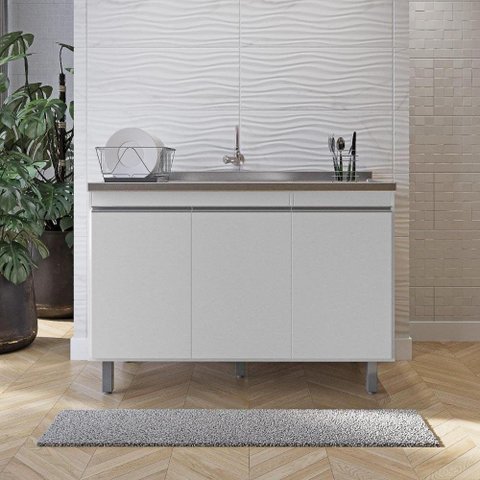 Balcão Gabinete de Pia sem Tampo 120cm 3 Portas Malu - Nathan Móveis Cor Branco