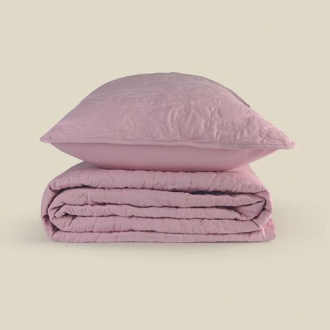 Kit Colcha Flower Rosa - A\casa Kit Colcha Flower Rosa Casal - A\casa