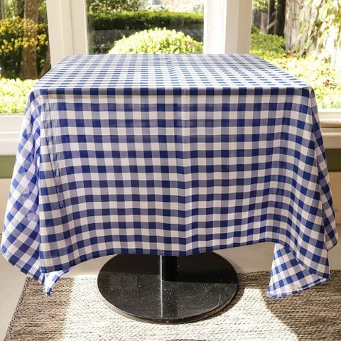 Toalha de Mesa Filomena Xadrez Azul - Poliéster, 145x145cm