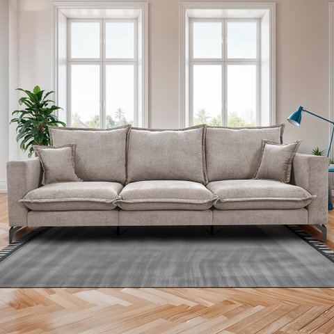 Sofá 3 Lugares Modular Boma 2,40m Boucle Bege Claro Sofá Inbox