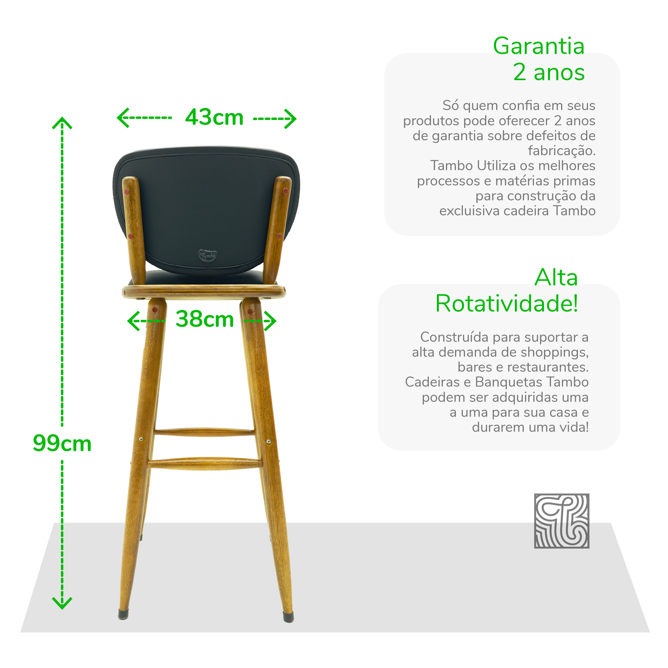 Banqueta de Madeira Torneada Bistrô 73 Cm Cor Natural com Estofado Empório Tambo - 7