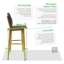 Banqueta de Madeira Torneada Bistrô 73 Cm Cor Natural com Estofado Empório Tambo - 6