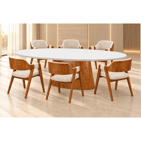 Sala de Jantar Mesa Oval 2x1 e 6 Cadeiras Malva- Imperial:Linho Cru