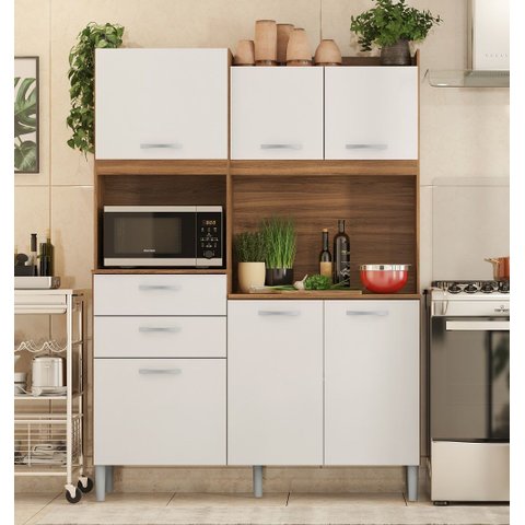 Kit Cozinha Harmonia com Espaço para Microondas 6 Portas 2 Gavetas - Amêndola Touch/branco Demóbile