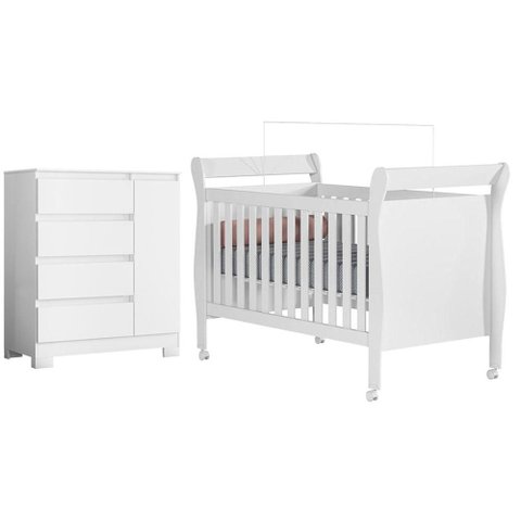 Berço Americano Slim com Cômoda Sapateira Olimpia 4 Gavetas Branco Flex- Móveis Albatroz