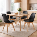 Ver imagem 4 de Kit 4 Cadeiras Jantar Saarinen Wood Tulipa Leda Eames Estofada Preta 136s