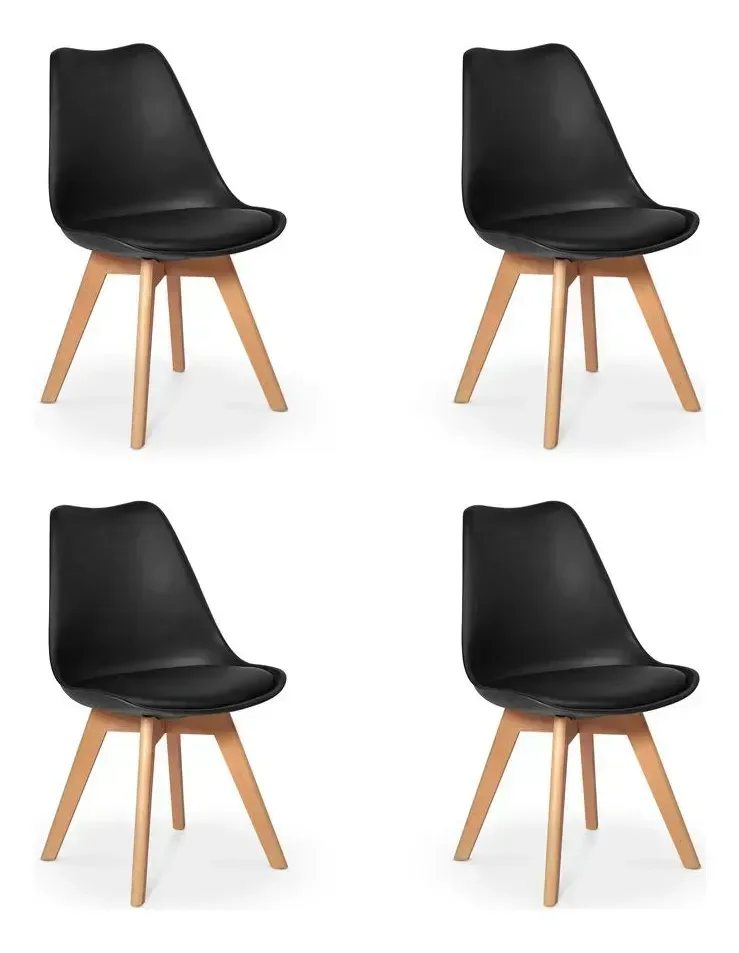 Kit 4 Cadeiras Jantar Saarinen Wood Tulipa Leda Eames Estofada Preta 136s