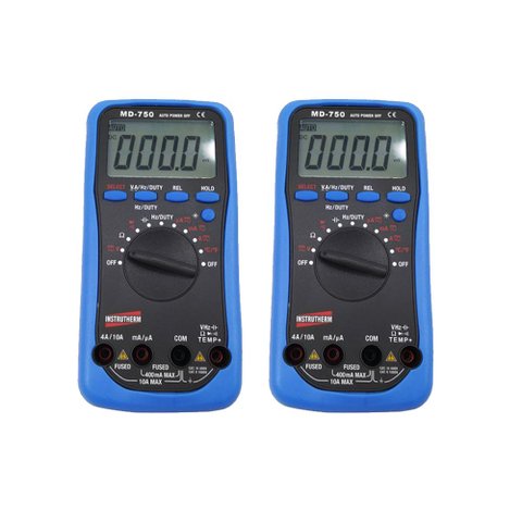 Kit 2 Multímetro Digital Corrente Tensão Continuidade Temperatura Ac Dc 4000 Contagens Md-750 Portát