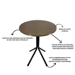 Mesa Bistrô Baixo Preto com Tampo Redondo Amadeirado - 3