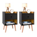 Ver imagem 1 de Kit Mesa de Cabeceira Moderna Quarto c/ Nicho -Decore- - Preto/Nature