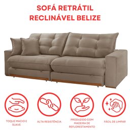 Sofá Retrátil 4 Lugares 290cm Veludo Belize - 8 Sofá Retrátil 4 Lugares 290cm Veludo Belize - 8