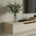 Ver imagem 2 de Rack Suspenso Slim Curvo 220cm para TV até 70” Moderno Luxo MDP/MDF com Portas Basculantes Off White