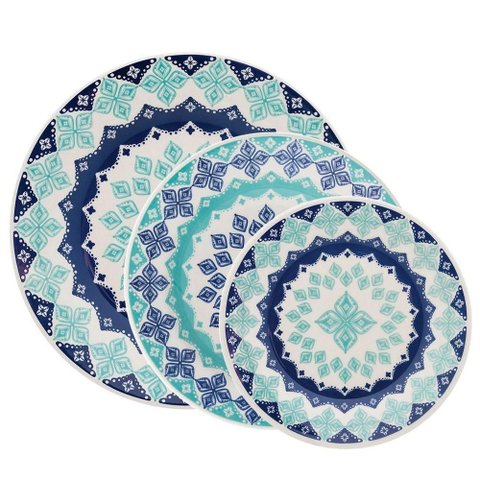 Kit Pratos Rasos Fundos e Sobremesa Donna Lola Oxford Cerâmica 24 Peças