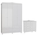 Ver imagem 1 de Jogo de Quarto Infantil Elô Guarda Roupa e Cômoda Branco Brilho - Móveis Peroba