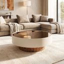 Ver imagem 1 de Mesa de Centro 80cm Off White com Vidro Café Metalizado Aurora