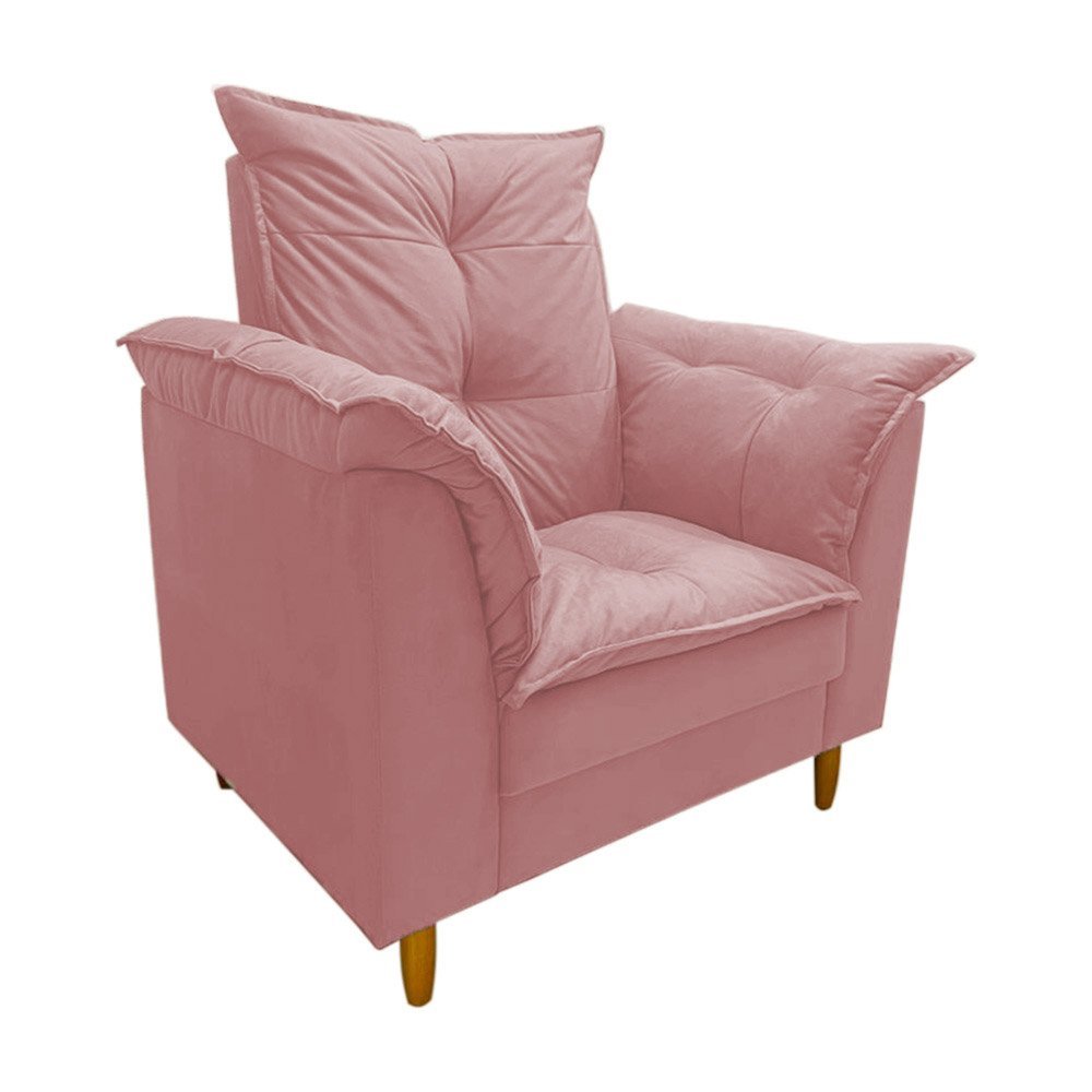 Poltrona Amamentação rosê suede Com Puff Cadeira Para Leitura Descanso - 2