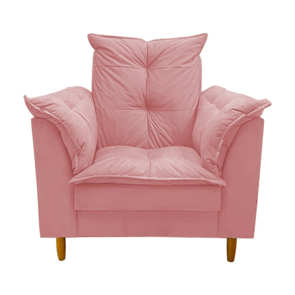 Poltrona Amamentação rosê suede Com Puff Cadeira Para Leitura Descanso - 3