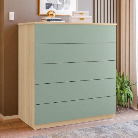 Cômoda 05 Gavetas Compacta Amêndoa/verde