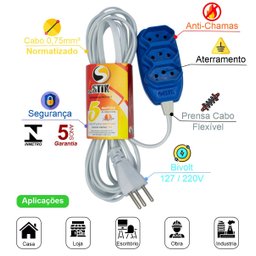 Extensão Elétrica 5 Metros Cabo 3x0,75 2p Certificada - 2