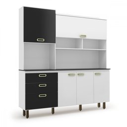 Kit Cozinha Completa Ravena 5 Portas 3 Gavetas Branco e Preto Batrol - 1