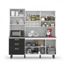 Kit Cozinha Completa Ravena 5 Portas 3 Gavetas Branco e Preto Batrol - 3