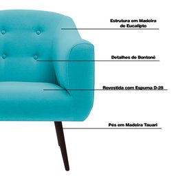 Poltrona Decorativo Prado Base Tabaco Linho Azul Turquesa - Gran Belo - 3