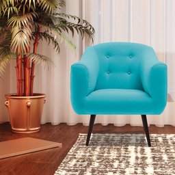 Poltrona Decorativo Prado Base Tabaco Linho Azul Turquesa - Gran Belo - 6