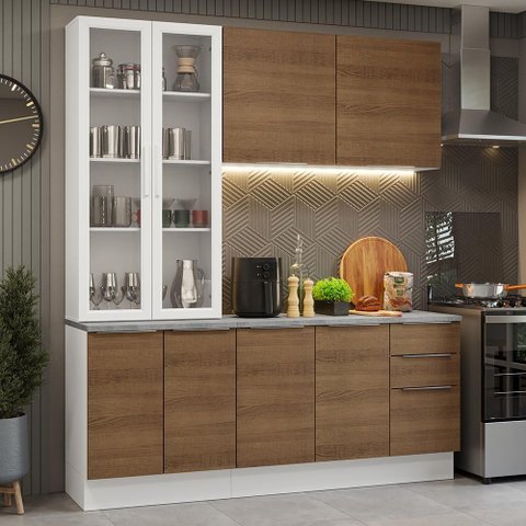 Armário de Cozinha Completa 190cm Stella Madesa Branco Rustic