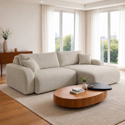 Sofá Cama Modular Orgânico Retrátil 3LUGARES 210cm Base Madeira Maciça Cancún