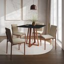 Ver imagem 1 de Conjunto de Jantar Mesa 90cm Preta com 4 Cadeiras Estofadas Bege Base Cobre - Preto
