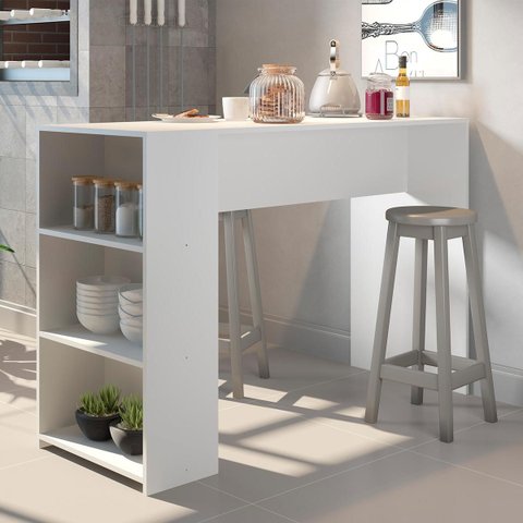 Bancada Gourmet Ilha Mesa Balcão para Cozinha 136 x 92 x 49 cm MDP Branco 0565 - Prime