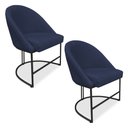 Ver imagem 1 de Kit 02 Cadeiras Poltrona de Jantar Bela Suede Azul Marinho Base Metálica Industrial Preto - Pallazio