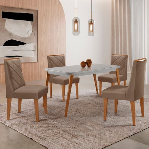 Mesa de Jantar Copper 120cm Tampo Canto Mdf Vidro com 4 Cadeiras Isadora Moderna Mobilia