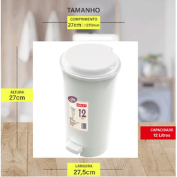 Lixeira Cozinha Pedal 12 Litros Plástico Cesto Lixo Grande:branco - 3