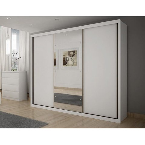 Guarda Roupa Casal com Espelho 3 Portas 6 Gavetas - Palazzo-branco - Móveis Novo Horizonte