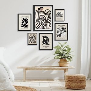 Kit 6 Quadros para Sala Papiers Découpés Matisse - com Vidro:madeira Branca