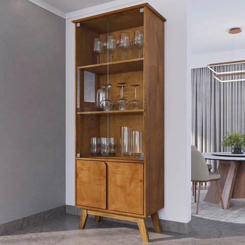 Cristaleira Porta de Vidro 70cm Pés Retrô Madri Naturalle - Bechara