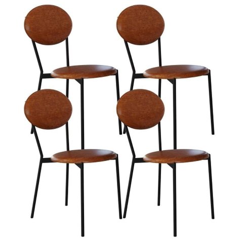 Kit 04 Cadeiras Estofada para Sala de Jantar Azuri Preto C01 Courino Caramelo - Lyam Decor
