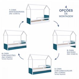 Cama Infantil Montessoriana sem Colchão com Gavetas Linha Infanto Branco/azul Secreto Ccm021 Complet - 3