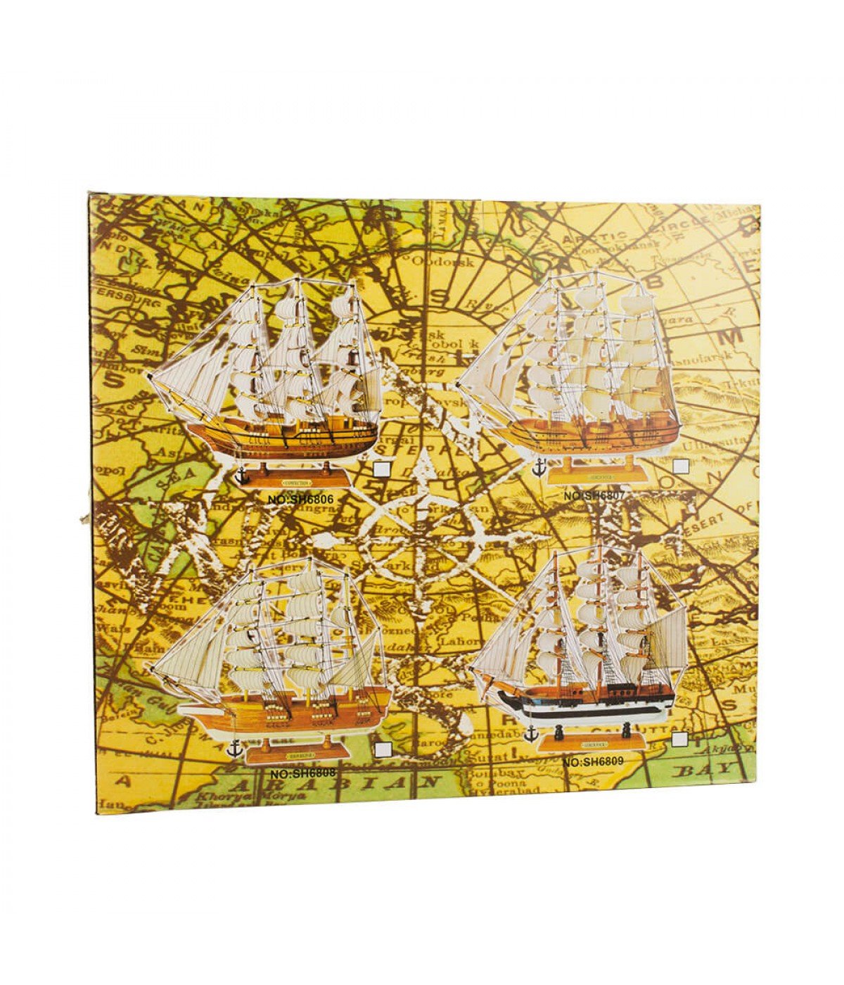 Ver imagem 5 de Miniatura Barco Navio Veleiro Madeira Casco Marrom Base Branca 37.5x7x44cm