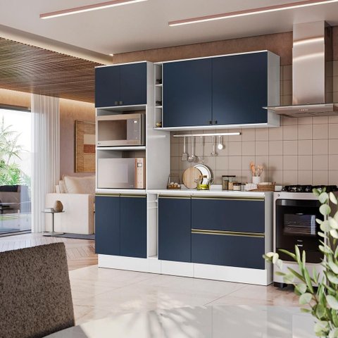 Armário de Cozinha Compacta 100% Mdf 205cm Branco/azul Profundo Celeste Kappesberg